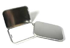 silver metal tin for gift cards